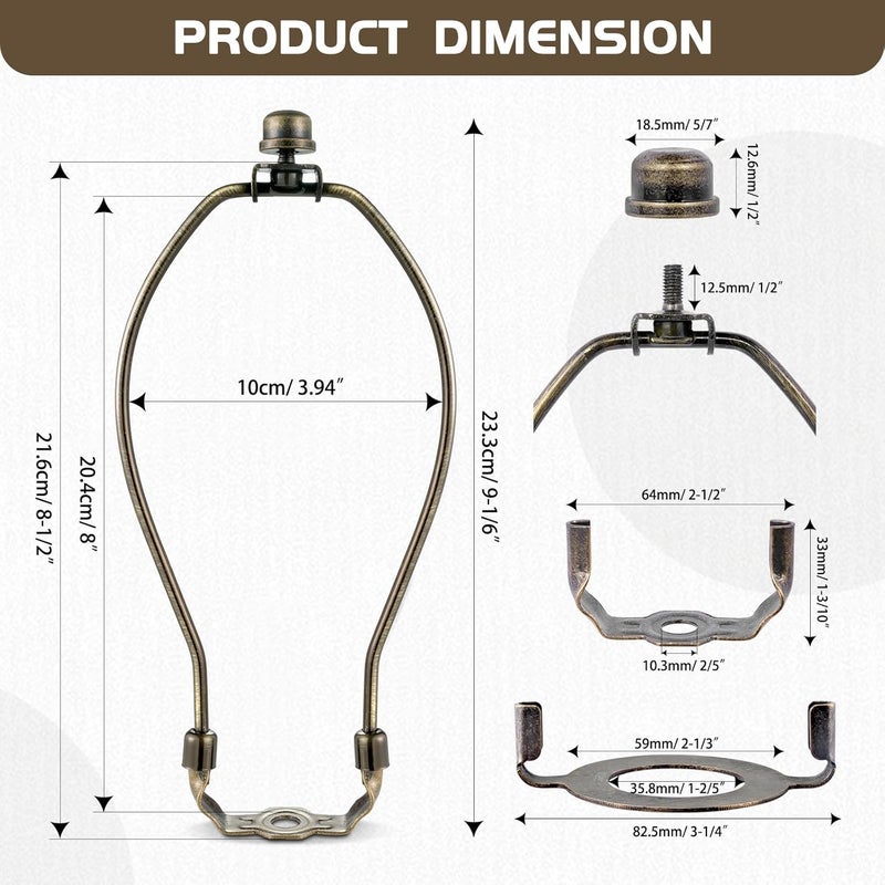 GooChan Lamp Shade Harp, Antique Brass Lamp Harp Frame Lampshade Bracket, Detachable Shade Holder for Floor or Table Light (Bronze, 8.5-Inch) - Image 2